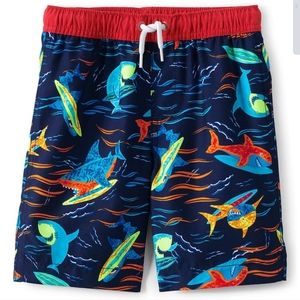 NWT Lands End Deep Sea Navy Surfing Sharks Swim Trunks